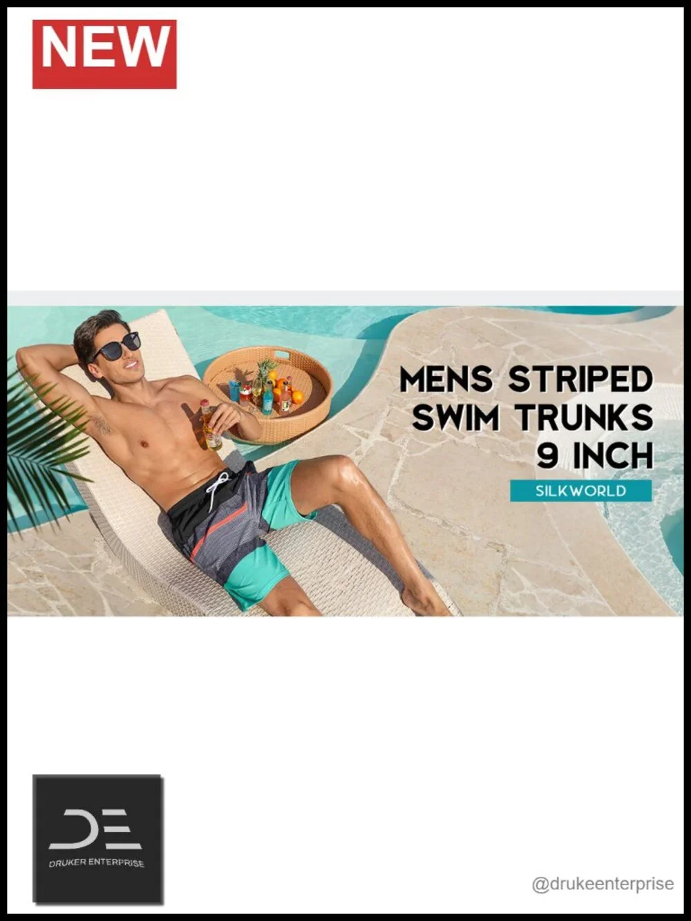 Mens Swim Trunks Quick Dry 9 Inch Beach Shorts with Zip Pockets